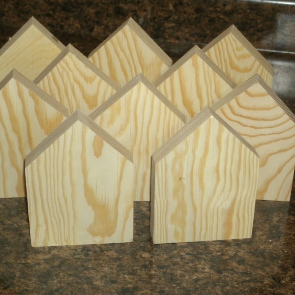 10 or 20 LARGE 5" unfinished wood house shapes, wooden house, wooden blocks, wood block house, wood house, unfinished wooden block house,