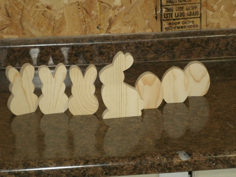 7 Pc Unfinished Wood Easter Bunny Set Wooden Easter Bunny Etsy