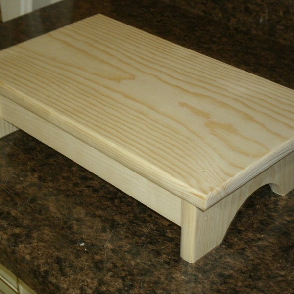 unfinished wood step stool, 4" wooden step stool, unfinished pine, wooden bench, step stool