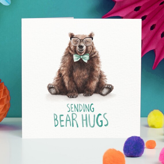 Sending Bear Hugs | Thinking of You Cute Bear Card | Friendship Greetings Card