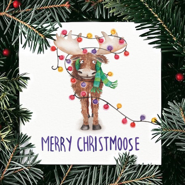 Tarjeta navideña con un adorable alce / Tarjeta alternativa, divertida y con un juego de palabras original