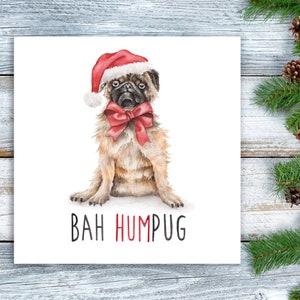 Bah Humbug Pug Christmas Card | Alternative, Funny Joke Dog Card - Etsy
