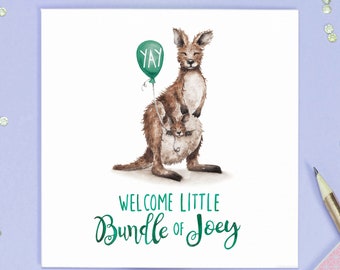 Linda tarjeta para un bebé recién nacido / Un paquete de alegría, tarjeta de canguro Joey