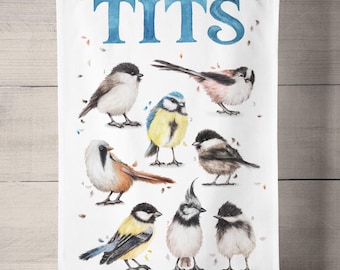 Tits Luxury Cotton Tea Towel | Funny British Birds Gardener Gift