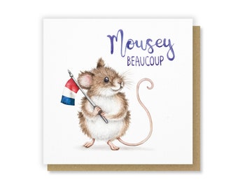 Tarjeta de agradecimiento con forma de ratón francés divertido / Mousey Beaucoup