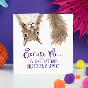 Funny Squirrel Bird feeder Card | Birthday Gardener Dad Mum