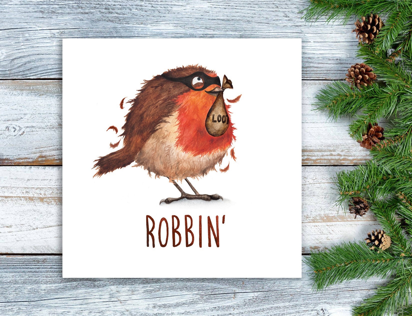 Funny Robin Christmas Card Robbin' Quirky Alternative Etsy