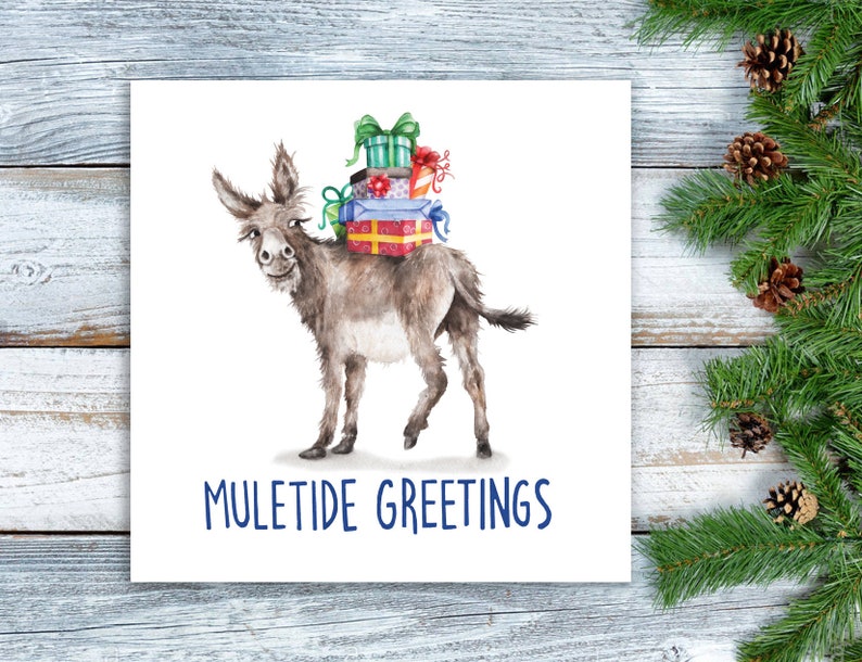 Funny Christmas Yuletide Donkey Card Mule Pun Cute Card Etsy
