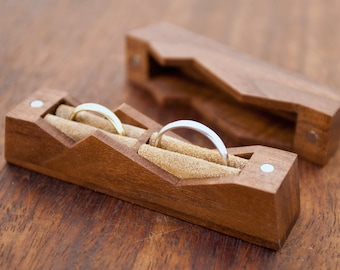 Double mountain ring box made from walnut, unique ring bearer box, wedding ring box, wedding gift - Made to order