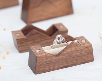 Ring box  "The Mountain" made from walnut wood, engagement ring box, proposal ring box, anniversary gift - Made to order