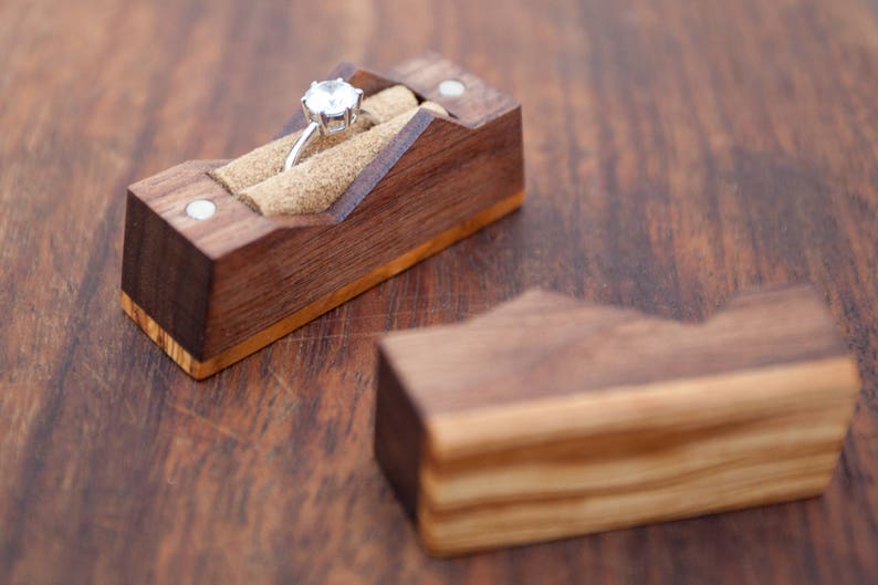 Ring box The Mountain made from walnut & olive wood, engagement ring box, unique proposal ring box, anniversary gift Made to order image 5
