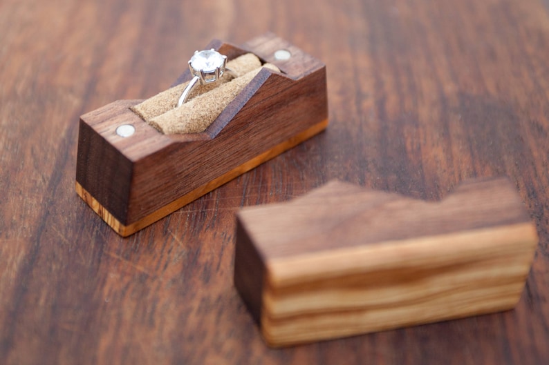 Ring box The Mountain made from walnut /& olive wood Made to order proposal ring box engagement ring box