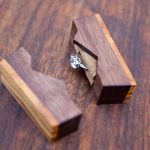 Ring box The Mountain made from walnut & olive wood, engagement ring box, unique proposal ring box, anniversary gift Made to order image 1