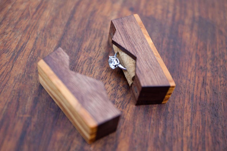 Ring box The Mountain made from walnut & olive wood, engagement ring box, unique proposal ring box, anniversary gift Made to order image 1