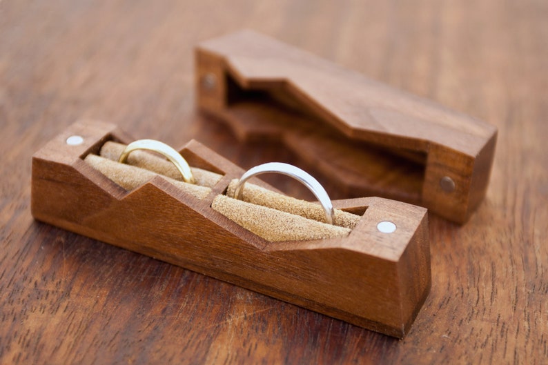 Double mountain ring box made from walnut, unique ring bearer box, wedding ring box, wedding gift Made to order image 1