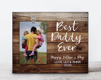 Fathers Day gift photo clip frame picture frame rustic wood frame Best bonus dad ever modern farmhouse Stepdad gift photo block