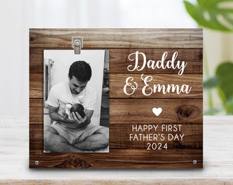 First Father's Day Gift Frame - New Dad Gift - Photo Plaque Gift - Daddy & Me Gift Picture Frame - New Family Photo Clip Frame - New Dad