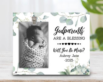 Godparents Gift - Baby Godmother Gift - Godfather Gift - Godparent Photo Gift - Baptism Photo Frame