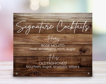 Signature Cocktails Wedding Sign - 8x10 Metal Wedding Sign - Personalized Bar Wedding Sign - Bride & Groom Drinks Sign - Wedding Table Sign