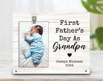 First Father's Day as Grandpa Gift Frame - New Grandfather Gift - New Grandpa Picture Frame - New Family Photo Frame - New Dad Photo Plaque