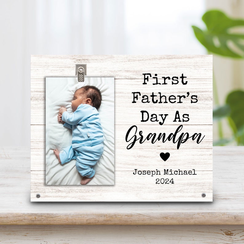 First Father's Day as Grandpa Gift Frame New Grandfather Gift New Grandpa Picture Frame New Family Photo Frame New Dad Photo Plaque image 1