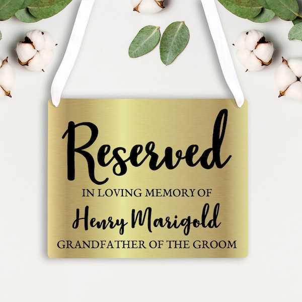 Reserved Metallic Wedding Sign - Personalized Gold, Silver Wedding Sign - Memorial Wedding Sign - Wedding Chair Sign - Wedding Reserved Sign