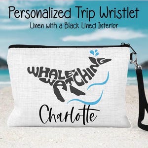 Whale Watching Bag, Whale Watching Gift, Personalized Whale Cosmetic Bag, Whale Make-up Bag, Humpback Whale Bag, Marine Biology Gift Bag