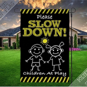 Kids at Play Flag, Caution Flag, Kids Warning Flag, Garden Flag, Yard Decoration