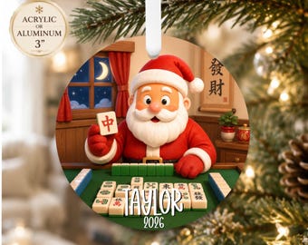 Mahjong Christmas Ornament – Santa Playing Mahjong Gift – Personalized Holiday Game Decor
