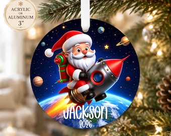 Santa in SPACE Ornament, Solar System Space Ornament, Space Christmas Ornament, Personalized Kids Ornament, Planet Ornament, Rocket Ship