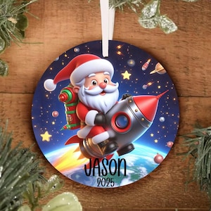Santa in SPACE Ornament, Solar System Space Ornament, Space Christmas Ornament, Personalized Kids Ornament, Planet Ornament, Rocket Ship