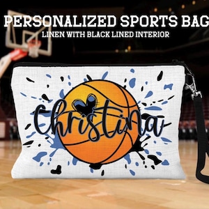 Basketball Cosmetic Bag, Personalized Sports Make Up Bag, Girls Custom Sports Bag, Girls Basketball Gift, Team Sports Gift Bag, Coach Gift