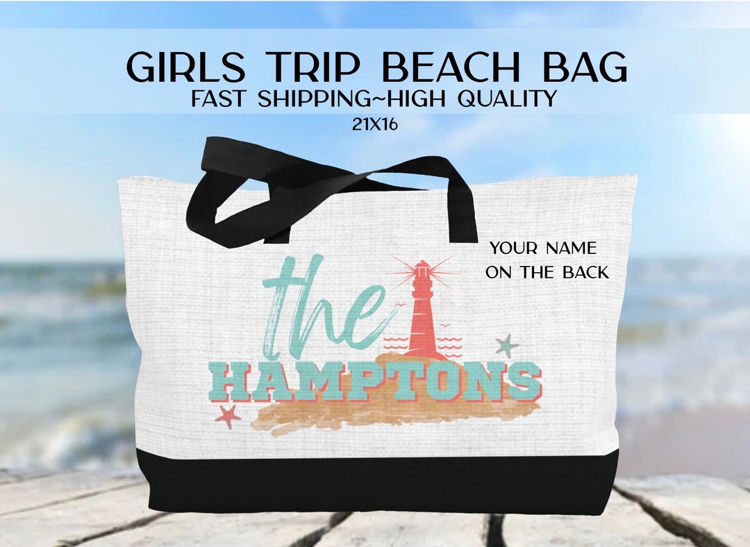 Personalized Hamptons Linen Beach Bag: Girls Trip Vacation Tote