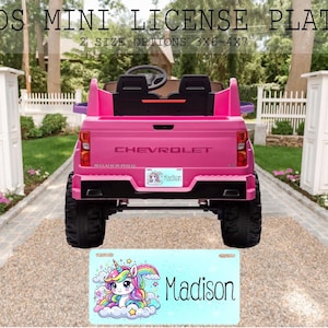 Unicorn Mini License Plate, Kids License Plate, Custom License Plate, Personalized Car Toy, Bike Accessory, Power Car Plate