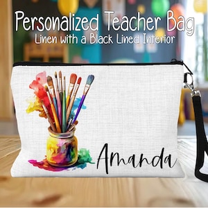 Artist Brush Teacher CosmeticLined Linen Bag, Artist Painter Gift, Personalized Brush Artist Cosmetic Bag, Brush Bag, Artist Painter Gift