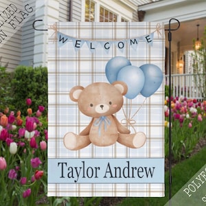 Welcome Baby Boy Flag, Welcome Personalized Flag, Garden Flag, Garden Decor, Family Welcome Flag, Family Flag, Baby announcement