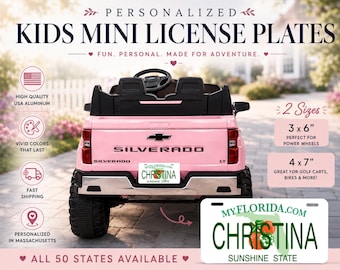 Personalized State Mini License Plate: Kids Car, Bike, Power Wheels