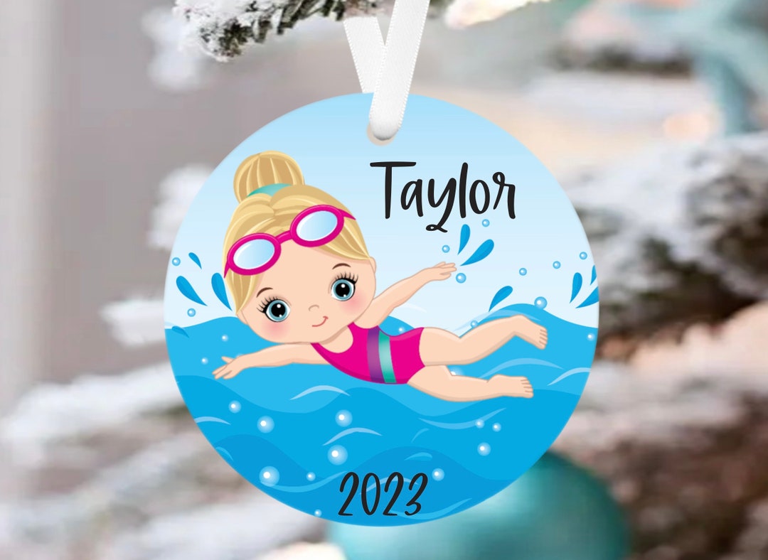 Girls Swimming Christmas Ornament, Personalized Swimming Ornament