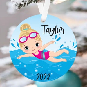 Girls Swimming Christmas Ornament, Personalized Swimming Ornament, Swimming Gift, Girls Sports Ornament
