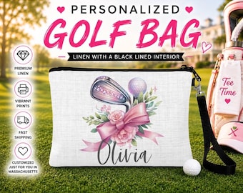Golf Custom Cosmetic Bag, Personalized Golf Make Up Bag, Custom Golf Bag, Sports Gift, Golf Team Gift, Coach Gift, Golfer Gift