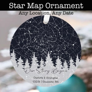 Personalized Star Map Tree-line  Ornament, Space Ornament, Personalized Gift Wedding Anniversary Birthday, Personalized Keepsake Ornament