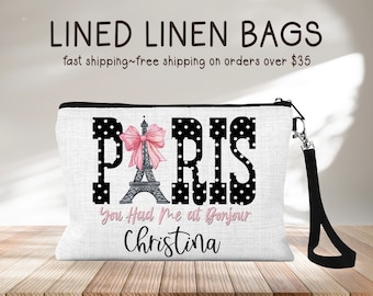 Paris Trip Cosmetic Bag, Personalized Paris Trip Wristlet, Best Friends Paris Trip, Personalized Getaway Trip Gift, Eiffel Tower Gift Bag