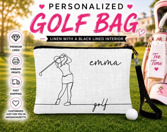 Golf Team Cosmetic Bag, Personalized Golf Sports Make Up Bag, Custom Golf Bag, Sports Gift, Golf Team Sports Gift, Golf Make Up Bag