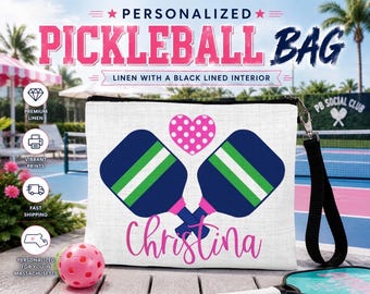 Pickleball Personalized Cosmetic Bag, Girls Pickleball Sports Bag, Pickleball Gift Bag, Pickleball Accessory, Pickleball Makeup Bag