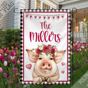 Valentines Day Pig Flag, Valentine&#39;s Day Personalized Flag, Garden Flag, Garden Decor, February Flag