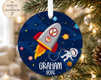 Santa SPACE Ornament, Solar System Space Ornament, Space Christmas Ornament, Personalized Kids Ornament, Personalized Planet Ornament