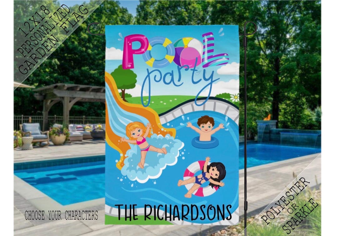 Personalized Pool Party Garden Flag: Family Welcome Decor - Etsy