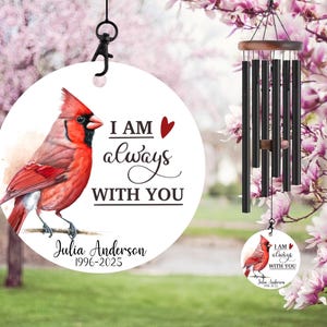 Red Cardinal Always With You Wind Chime, Bereavement Gift, Remembrance Wind Chime, Sympathy Gift, In Tribute, In Loving Memory of Wind Chime