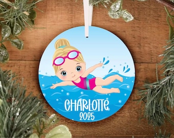 Girls Swimming Christmas Ornament, Personalized Swimming Ornament, Swimming Gift, Girls Sports Ornament, Girls Swim Gift
