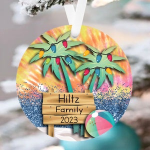 Personalized Beach House Christmas Ornament, Personalized Ornament, Personalized Tropical Christmas Ornament, Personalized Beach House Gift